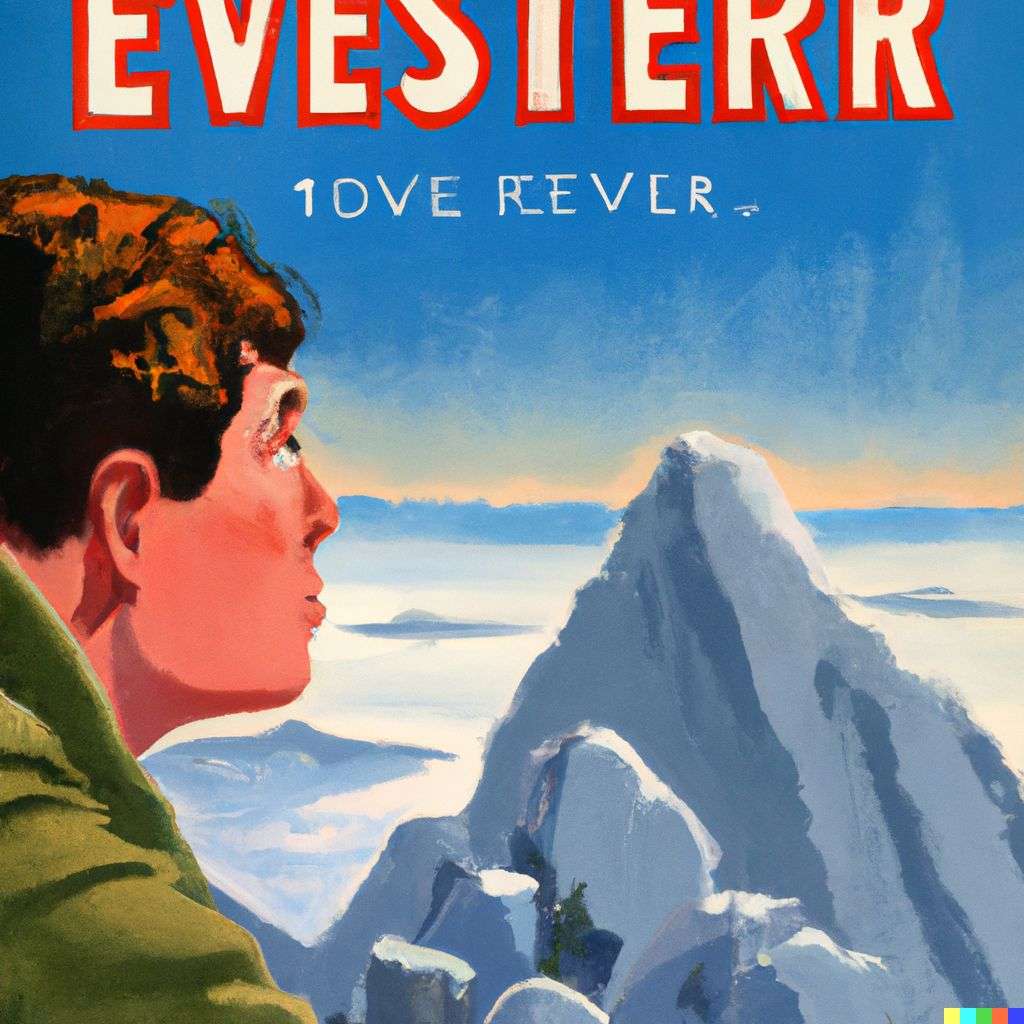 someone gazing at Mount Everest, movie poster from the '20s